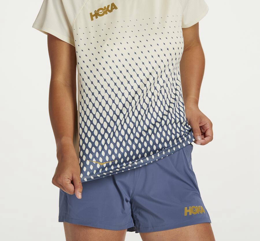 Top Hoka One One Mujer Azules/Blancos - Performance Short Sleeve - ZSGA08312